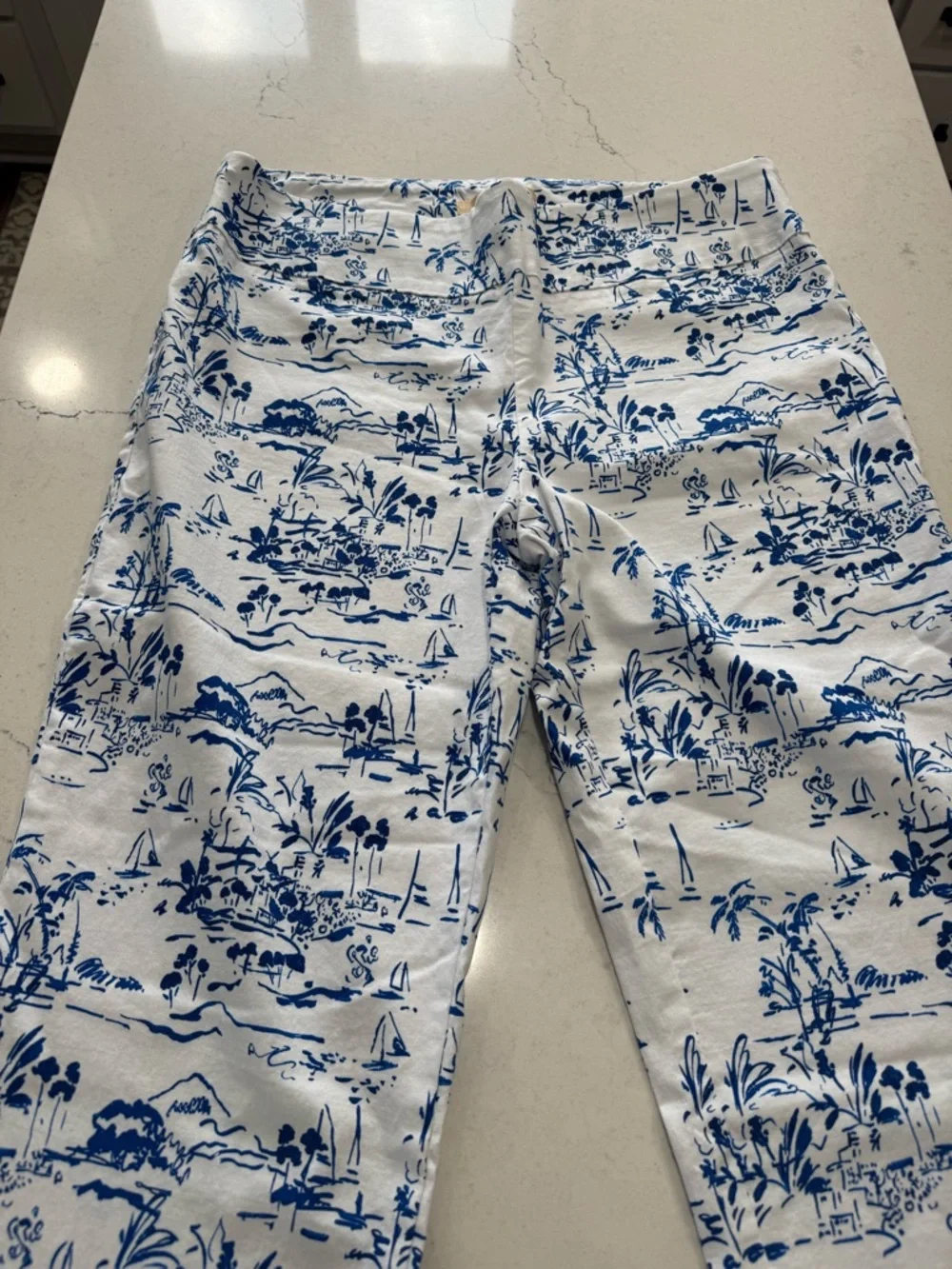 Hope & Harlow Women’s Crop Pants Size 14 White Blue Elastic Waist 20” Inseam - Picture 2 of 5